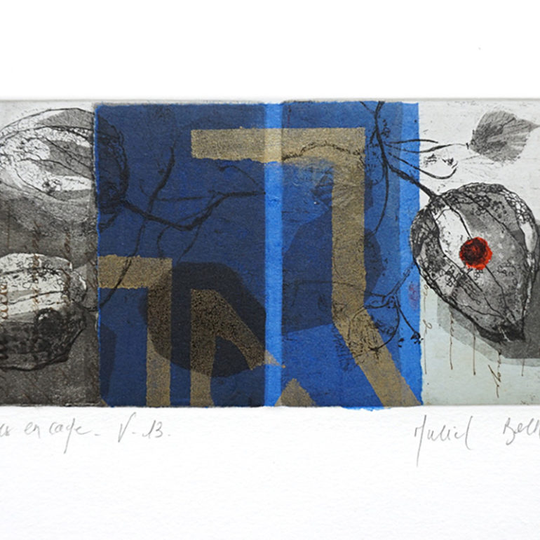 Gravure avec physalis réalisée à l'aquatinte par Muriel Bernard à Vannes en Bretagne