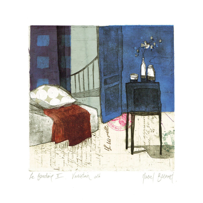 Le boudoir, gravure à l'eau-forte réalisée par Muriel Bernard, artiste peintre et graveur à Vannes.