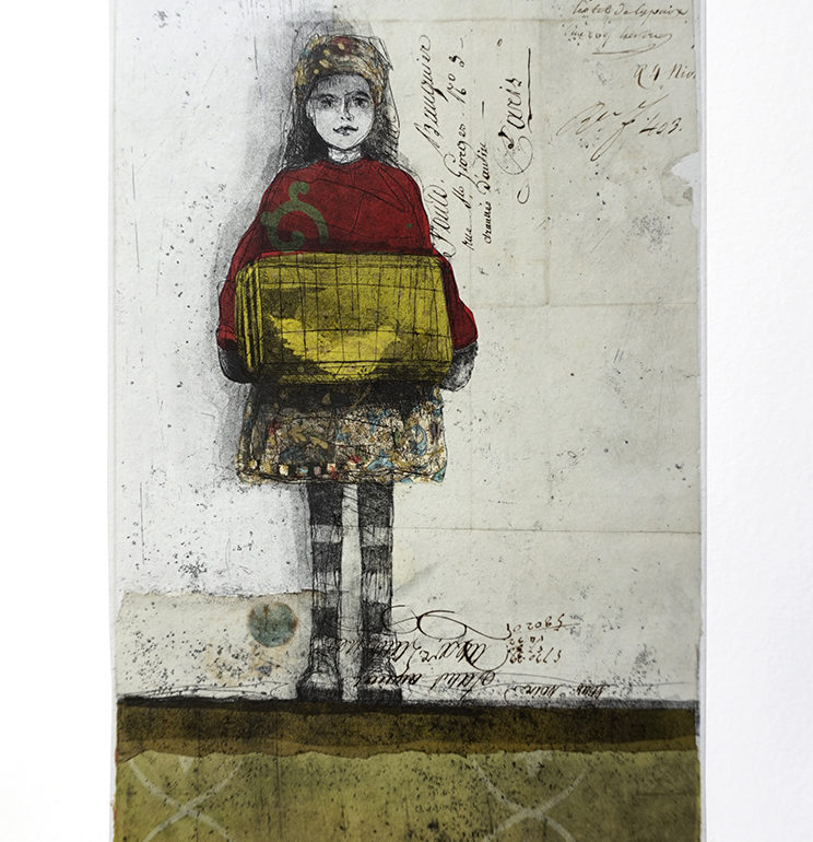 Mona, gravure réalisée par Muriel Bernard, artiste peintre et graveur à Vannes.