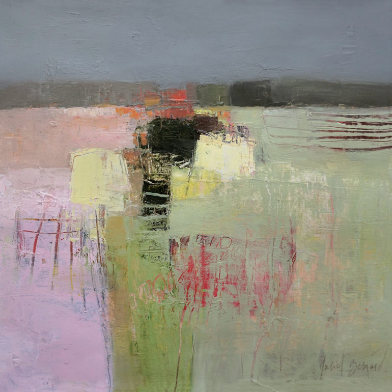 Pink field, peinture réalisée par Muriel Bernard, artiste peintre et graveur à Vannes.