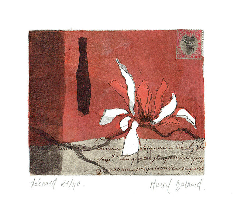 Léonard, gravure réalisée par Muriel Bernard, artiste peintre et graveur à Vannes.