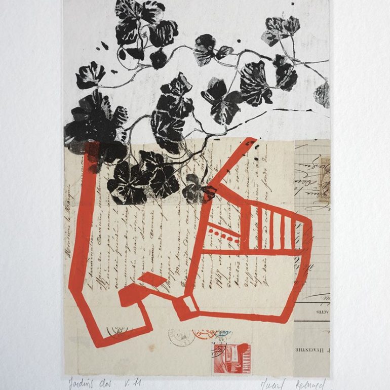 Les Jardins Clos font partie d'une série de monotypes réalisés en 2021 par Muriel Bernard