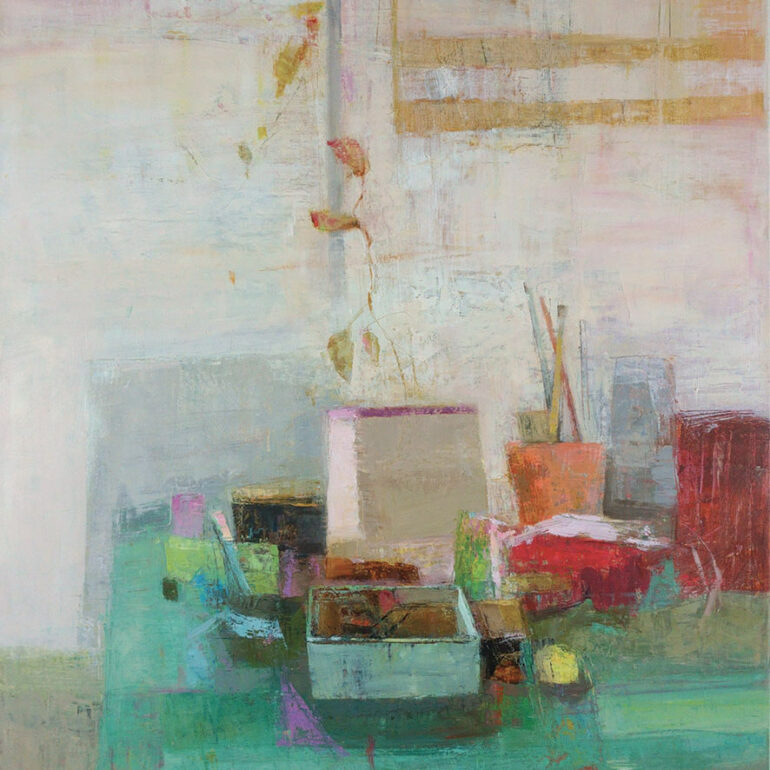 Dans ses scènes d'intérieur ou nature mortes, Muriel Bernard frôle parfois l'abstraction. Muriel Bernard est artiste peintre et graveuse à Vannes dans le Morbihan