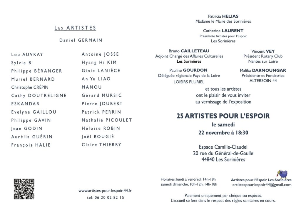 Muriel Bernard exposera ses dernières œuvres inédite à l'exposition 25 Artistes pour l'espoir.